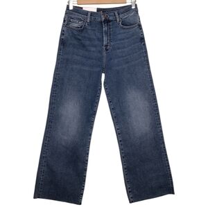 7 For All Mankind Cropped Alexa Blue High Rise Cut Hem Trouser Wide Leg Jeans